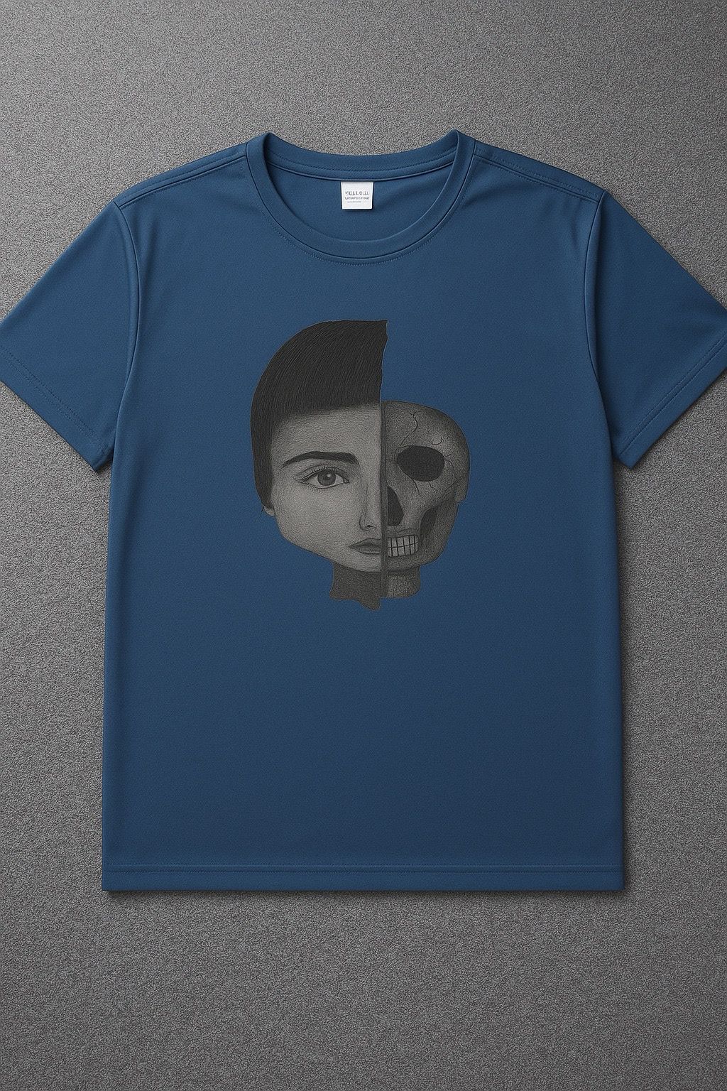 Schwarzes T-Shirt mit Halbgesicht- und Totenkopf-Design – in mehreren Farben erhältlich