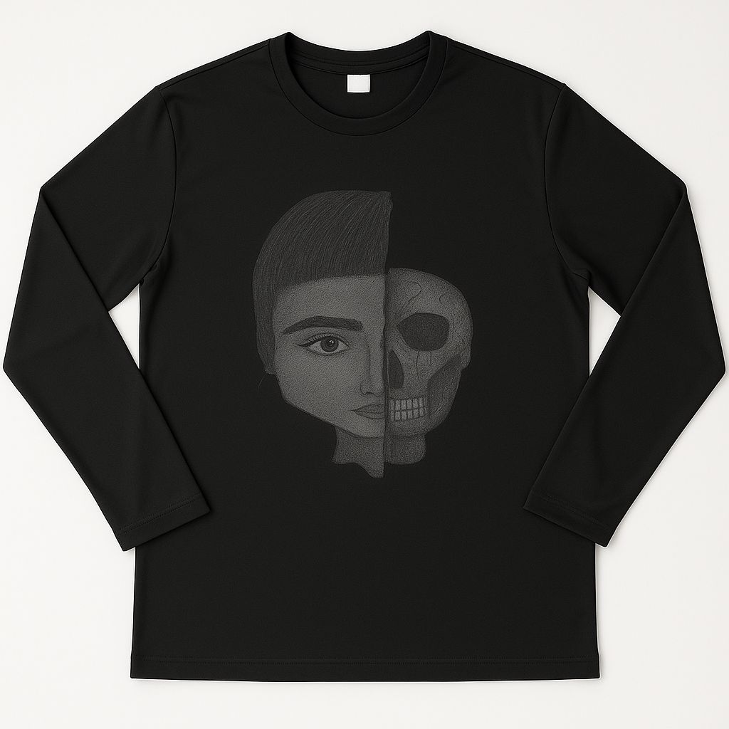 Langarm-Pullover – Künstlerisches Design Gesicht &amp; halber Schädel