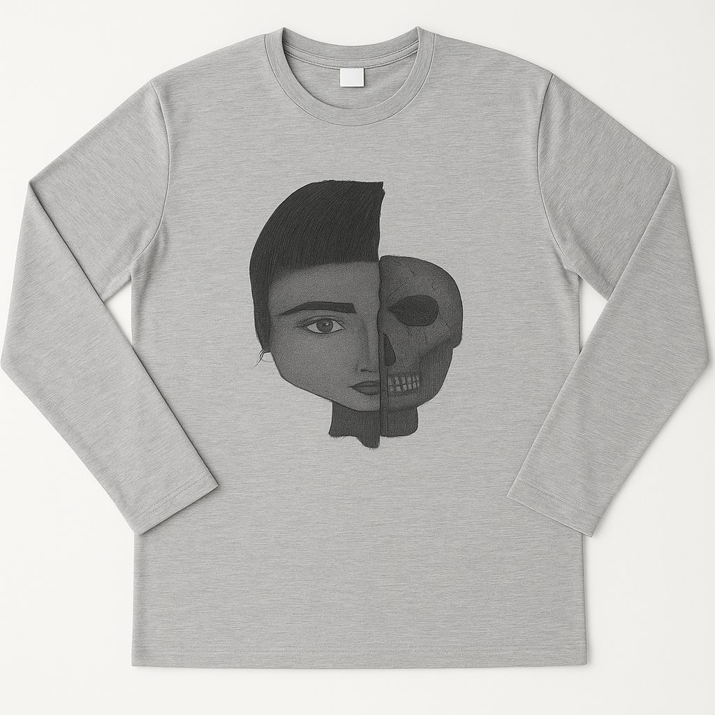 Langarm-Pullover – Künstlerisches Design Gesicht & halber Schädel