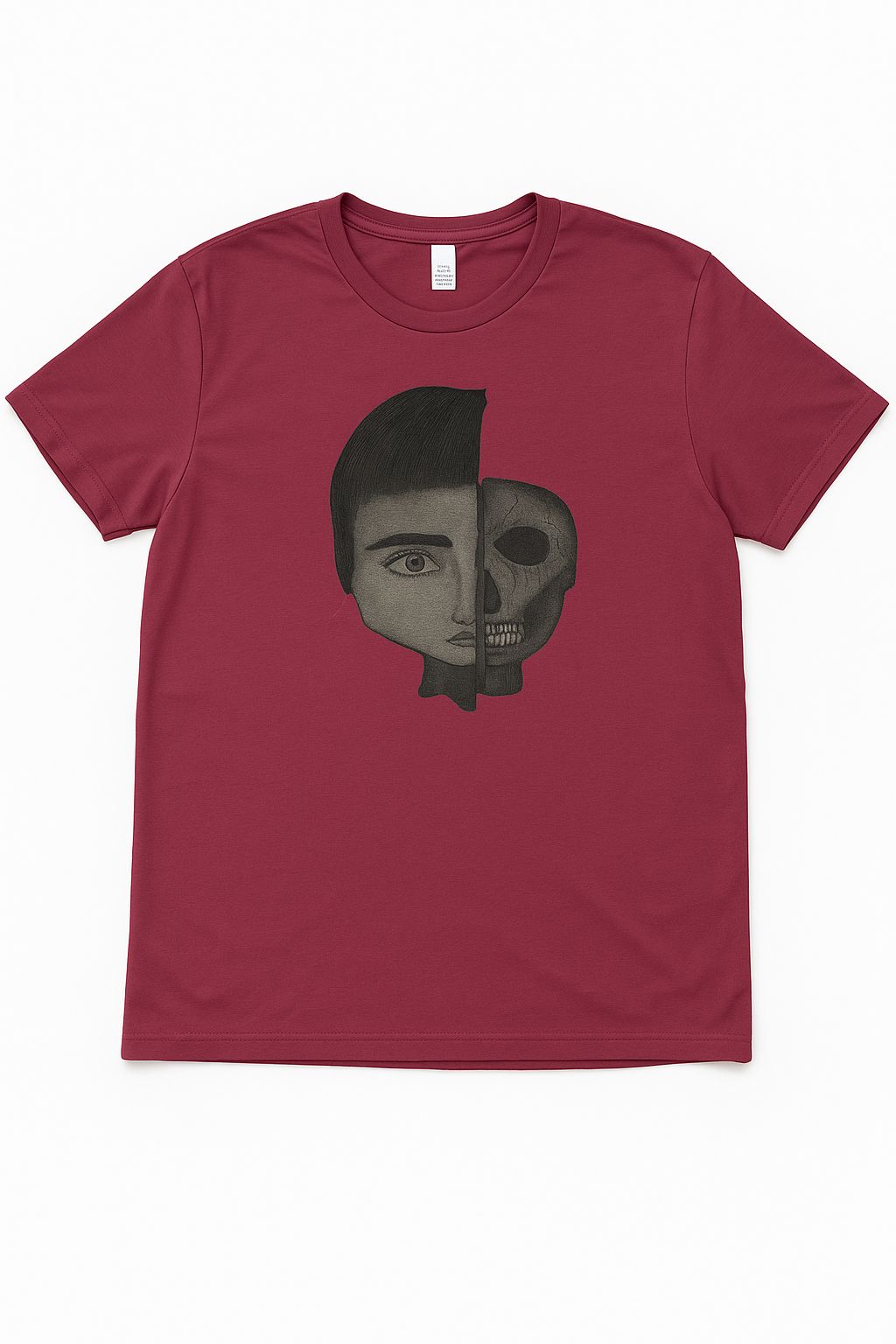 Schwarzes T-Shirt mit Halbgesicht- und Totenkopf-Design – in mehreren Farben erhältlich