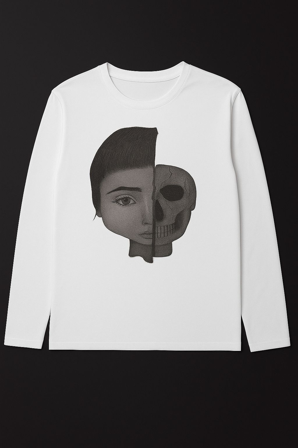 Langarm-Pullover – Künstlerisches Design Gesicht &amp; halber Schädel